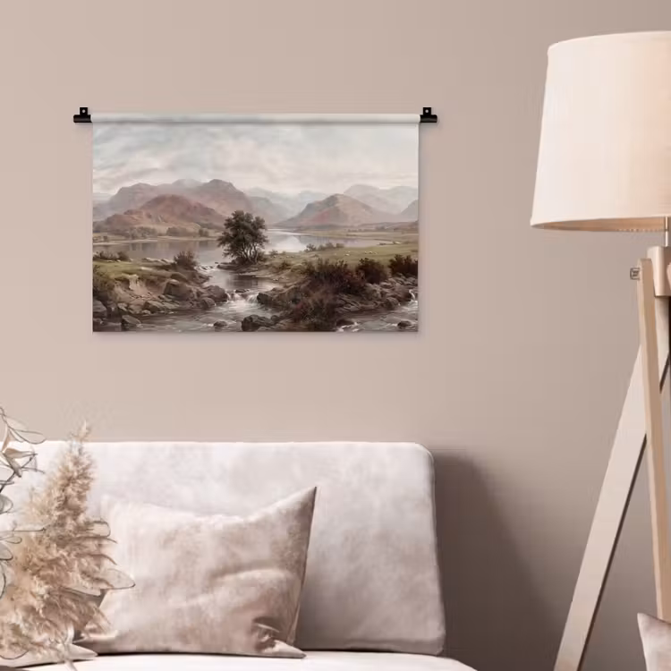 Berglandschap - Meer - Bergen - Vallei - Klassiek Wandkleed katoen klein -sfeer4
