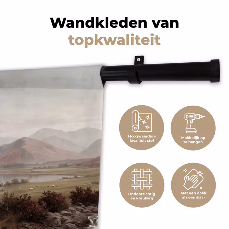 Berglandschap - Meer - Bergen - Vallei - Klassiek Wandkleed katoen klein -sfeer2