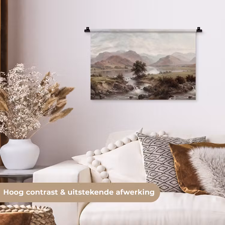 Berglandschap - Meer - Bergen - Vallei - Klassiek Wandkleed katoen klein -sfeer1