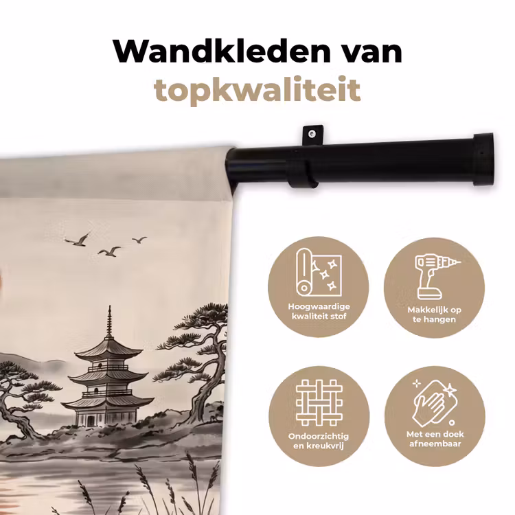 Bergtop - Meer - Bloesem Wandkleed katoen klein -sfeer2