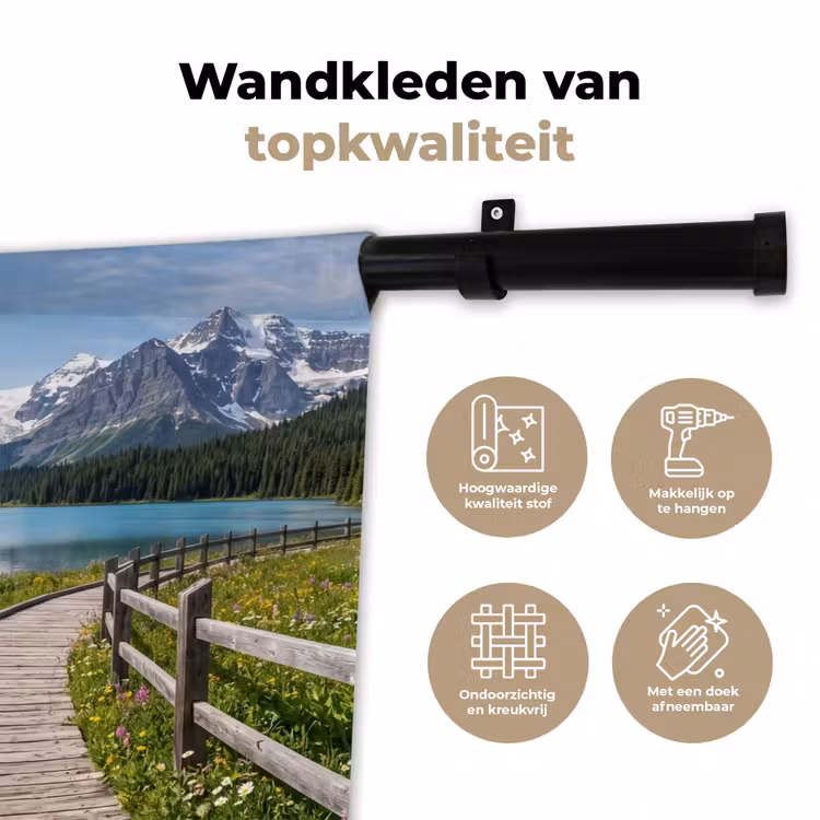 Bergen - Meer - Landschap - Blauw Wandkleed katoen klein -sfeer2