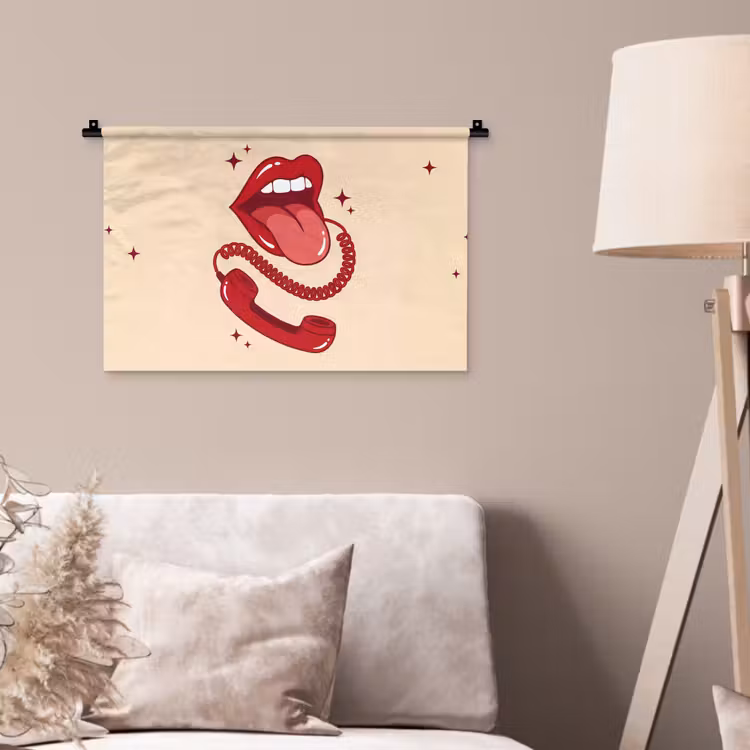 Mond - Telefoon - Popart - Rood - Illustratie Wandkleed katoen klein -sfeer4