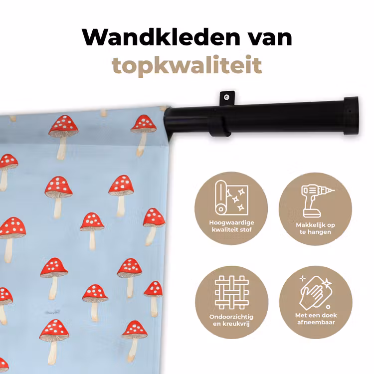Paddenstoel -Sprookje - Blauw Wandkleed katoen klein 269 -sfeer2