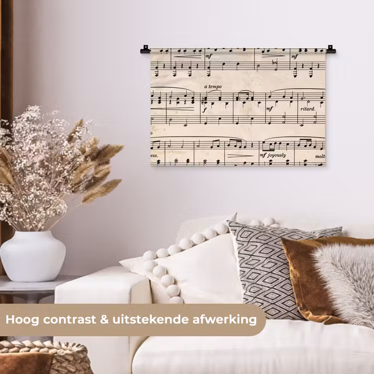 Muzieknotatie - Notenbalken - Kunst - Klassiek - Beige Wandkleed katoen klein -sfeer1