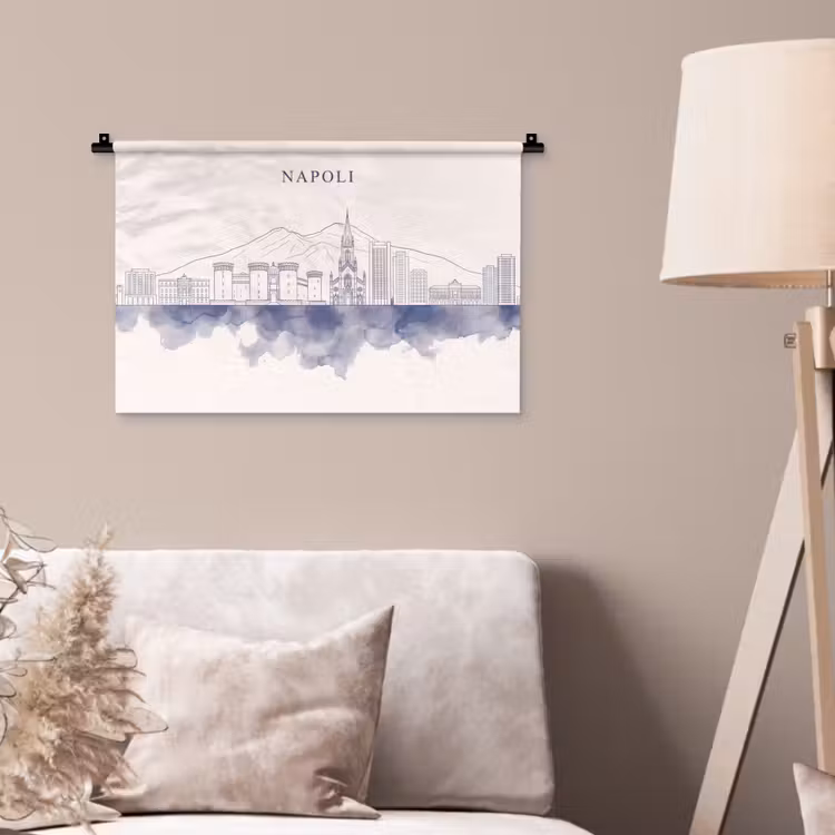 Napels - Skyline - Italie - Lijntekening - Aquarel Wandkleed katoen klein -sfeer4