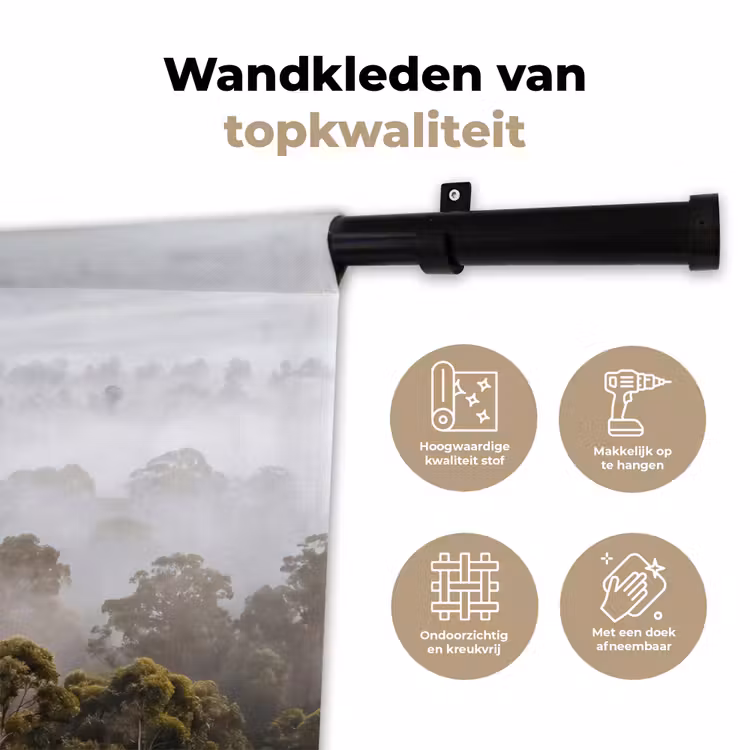 Natuur - Mist - Bos - Ochtend - Goud Wandkleed katoen klein -sfeer2