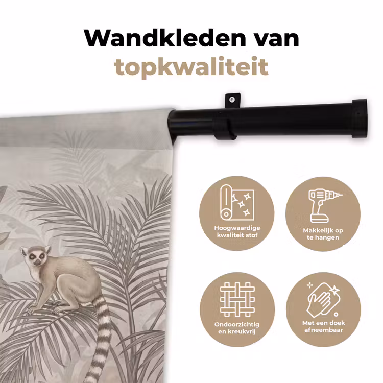 Natuur - Jungle - Ringstaartmaki - Bruin Wandkleed katoen klein -sfeer2