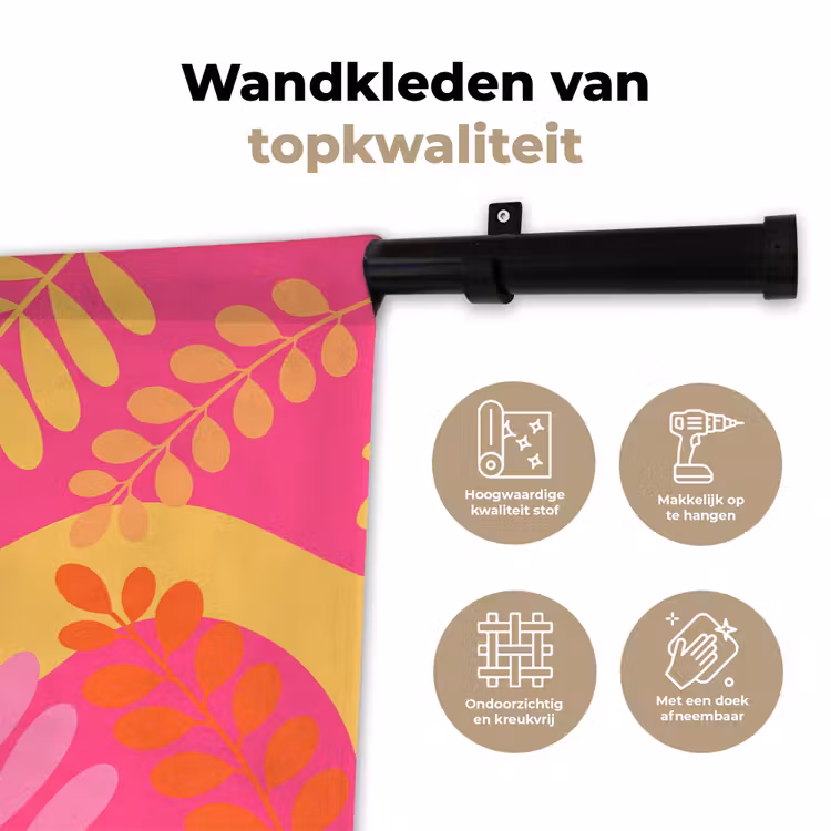 Natuur - Bladeren - Abstract - Roze - Geel Wandkleed katoen klein -sfeer2