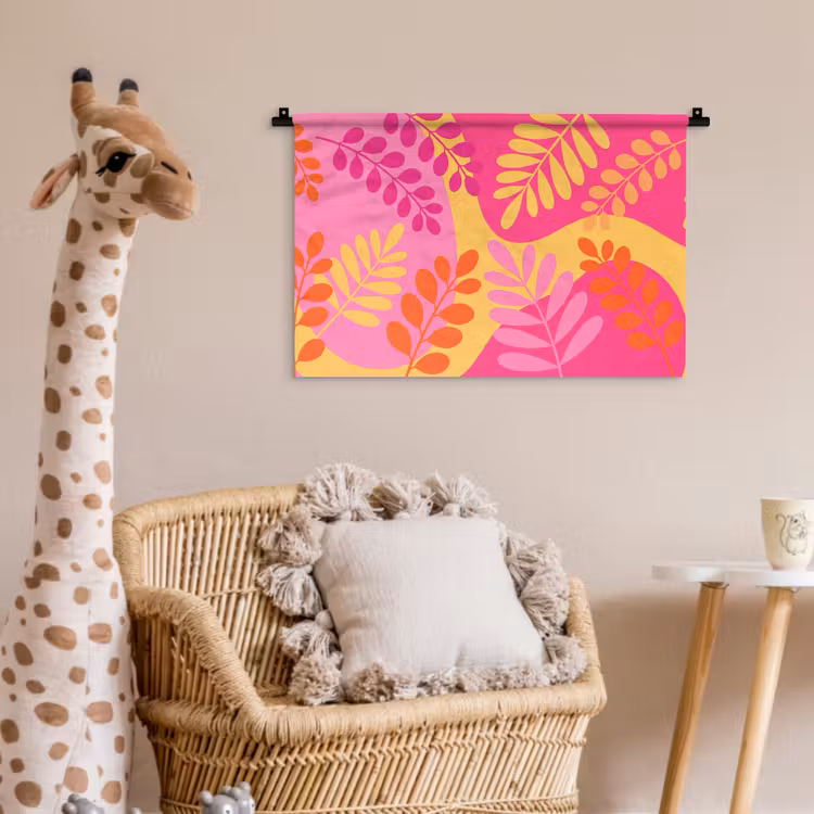 Natuur - Bladeren - Abstract - Roze - Geel Wandkleed katoen klein -wsfeer5_kind