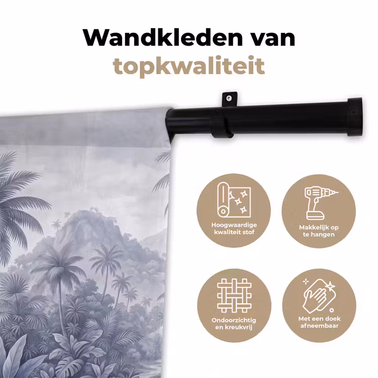 Natuur - Boom - Tropisch - Landschap - Blauw Wandkleed katoen klein -sfeer2