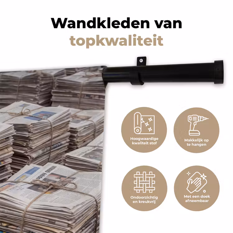Kranten - Stapels - Touw - Informatie - Vintage Wandkleed katoen klein -sfeer2