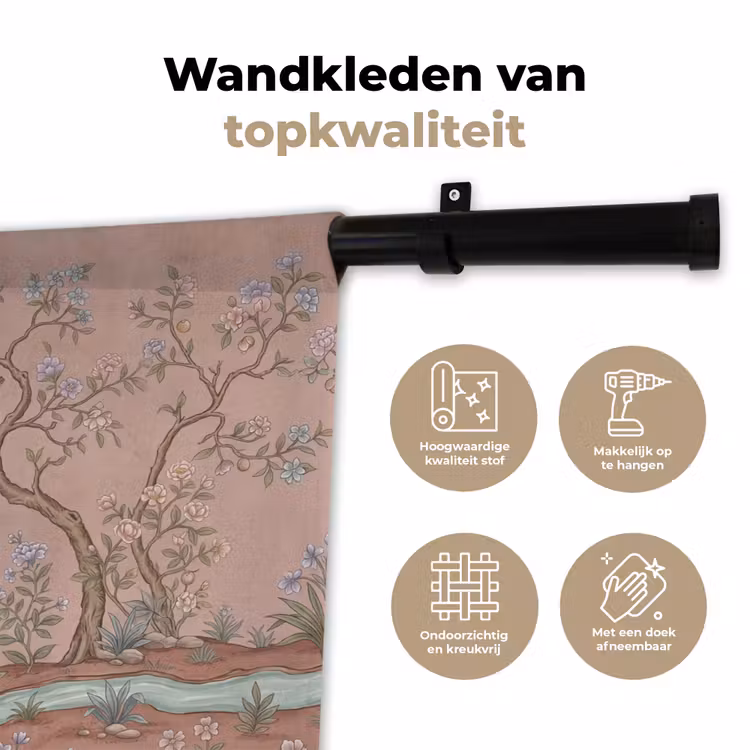 Nostalgisch - Reigers - Roze Wandkleed katoen klein -sfeer2