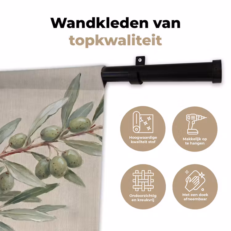 Olijftak - Bladeren - Natuur - Groen - Beige Wandkleed katoen klein -sfeer2