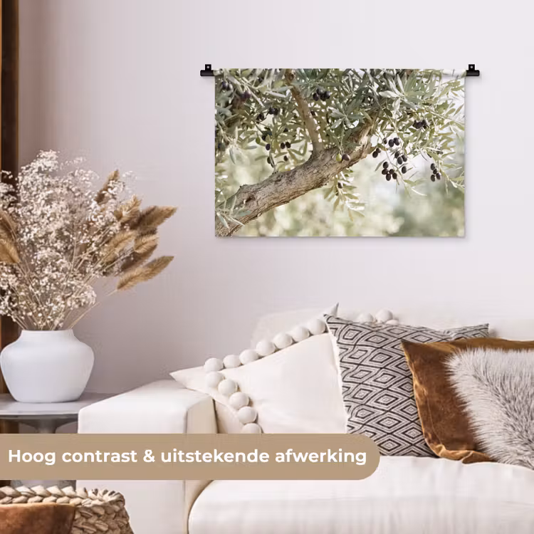 Wall Hanging - Olive tree - branch - green - Olijfboom - tak - groen Wandkleed katoen klein