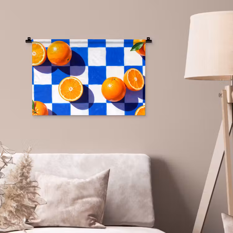 Wall Hanging - Orange - Checkered - Food - Sinaasappel - Geruit - Eten Wandkleed katoen klein