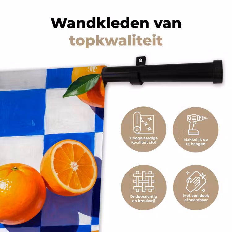 Wall Hanging - Orange - Checkered - Food - Sinaasappel - Geruit - Eten Wandkleed katoen klein