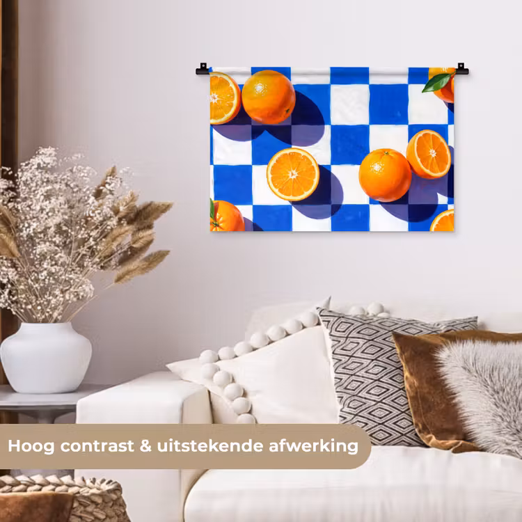 Wall Hanging - Orange - Checkered - Food - Sinaasappel - Geruit - Eten Wandkleed katoen klein