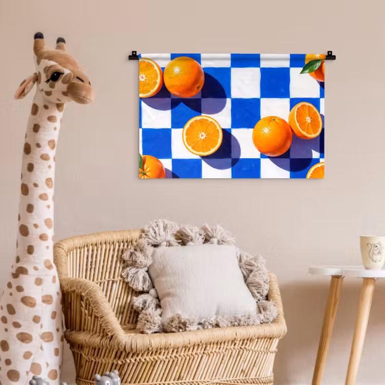 Wall Hanging - Orange - Checkered - Food - Sinaasappel - Geruit - Eten Wandkleed katoen klein