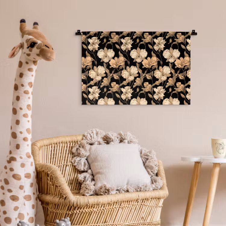 Orchideeën - Lijntekening - Patroon - Beige - Zwart Wandkleed katoen klein 269 -wsfeer5_kind