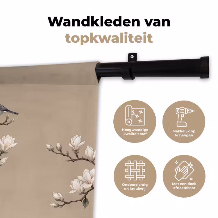 Oosters - Vogels - Beige Wandkleed katoen klein -sfeer2