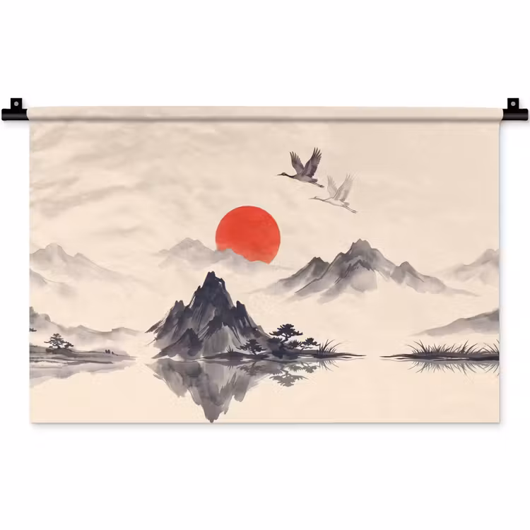 Oosters - Kraanvogels - Landschap Wandkleed katoen klein -zz3d