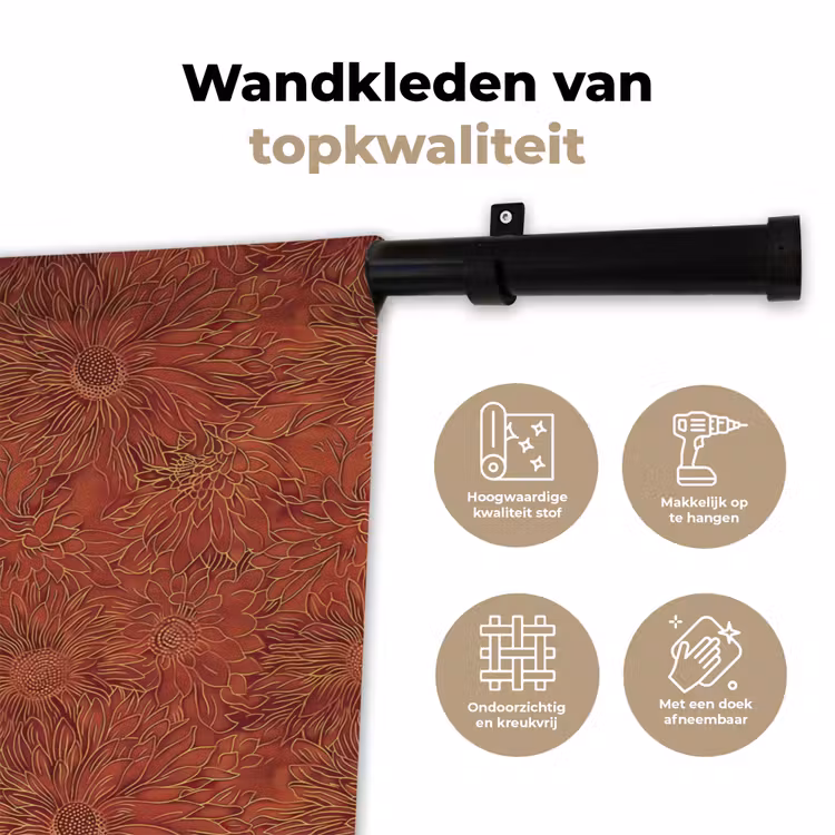 Oosters - Bloemen - Terracotta Wandkleed katoen klein 269 -sfeer2