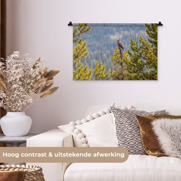 Uil - Oehoe - Bomen - Natuur Wandkleed katoen klein -sfeer1