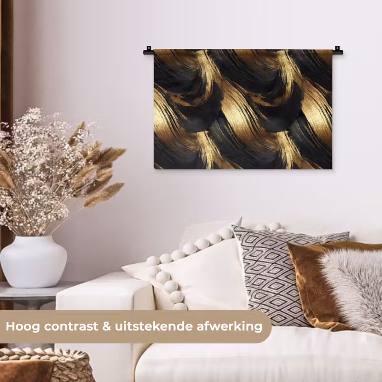 Verfstreken - Abstract - Goud - Zwart Wandkleed katoen klein 269 -sfeer1