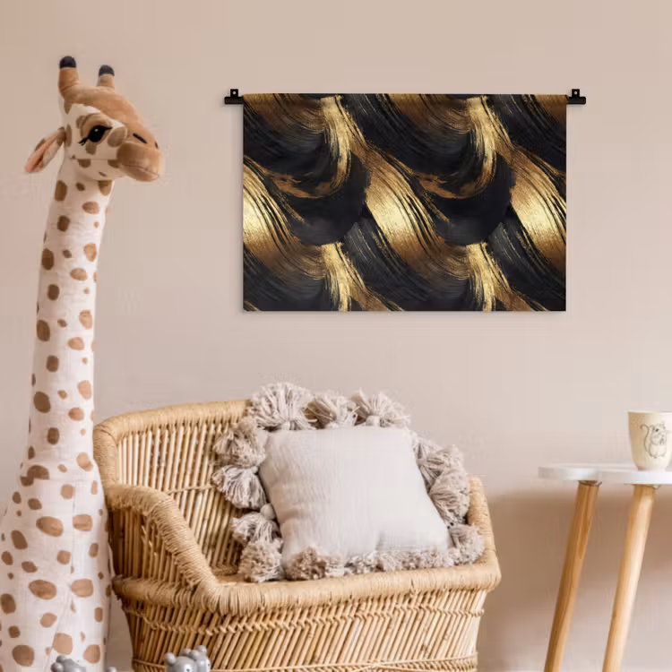 Verfstreken - Abstract - Goud - Zwart Wandkleed katoen klein 269 -wsfeer5_kind