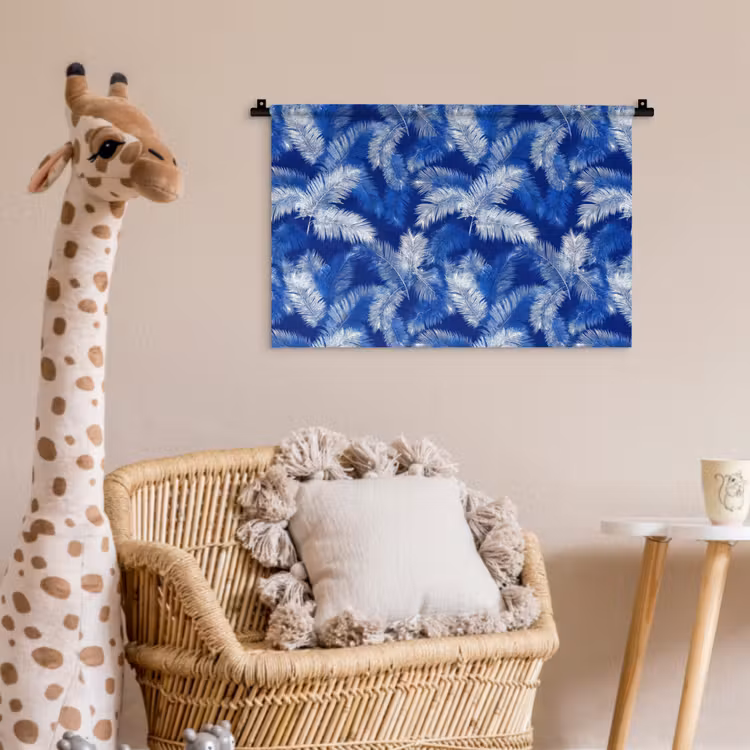 Palmblad - Patroon - Blauw Wandkleed katoen klein 269 -wsfeer5_kind