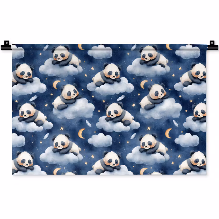 Panda's - Slapen - Blauw Wandkleed katoen klein 269 -zz3d