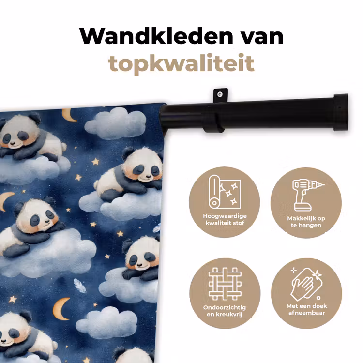 Panda's - Slapen - Blauw Wandkleed katoen klein 269 -sfeer2