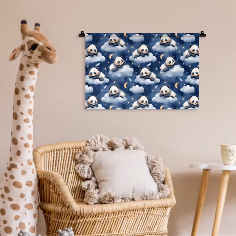 Panda's - Slapen - Blauw Wandkleed katoen klein 269 -wsfeer5_kind