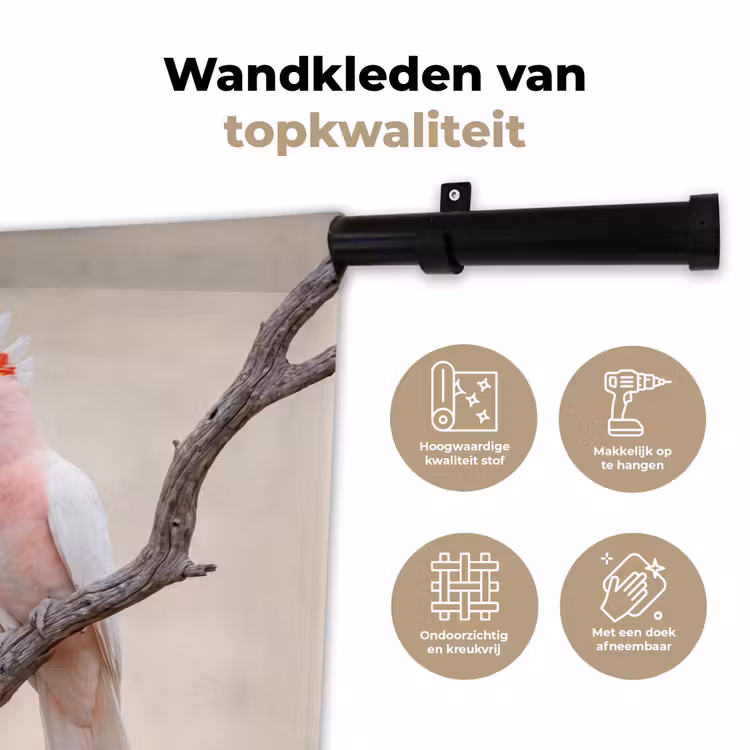Papagaai - Tak - Roze Wandkleed katoen klein -sfeer2