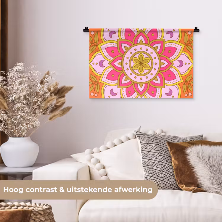 Patroon - Bloemmotief - Decoratie - Abstract - Roze Wandkleed katoen klein -sfeer1
