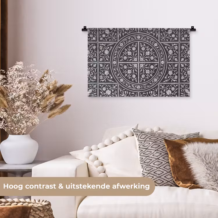 Patroon - Bloemmotief - Decoratie - Klassiek - Zwart Wandkleed katoen klein -sfeer1