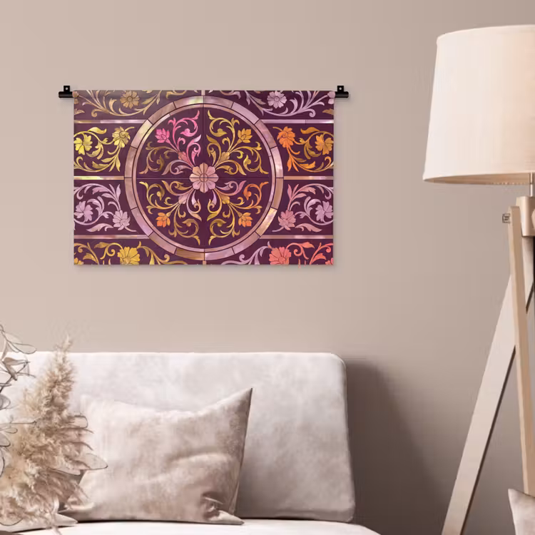 Patroon - Floraal - Oosters - Paars - Goud Wandkleed katoen klein -sfeer4