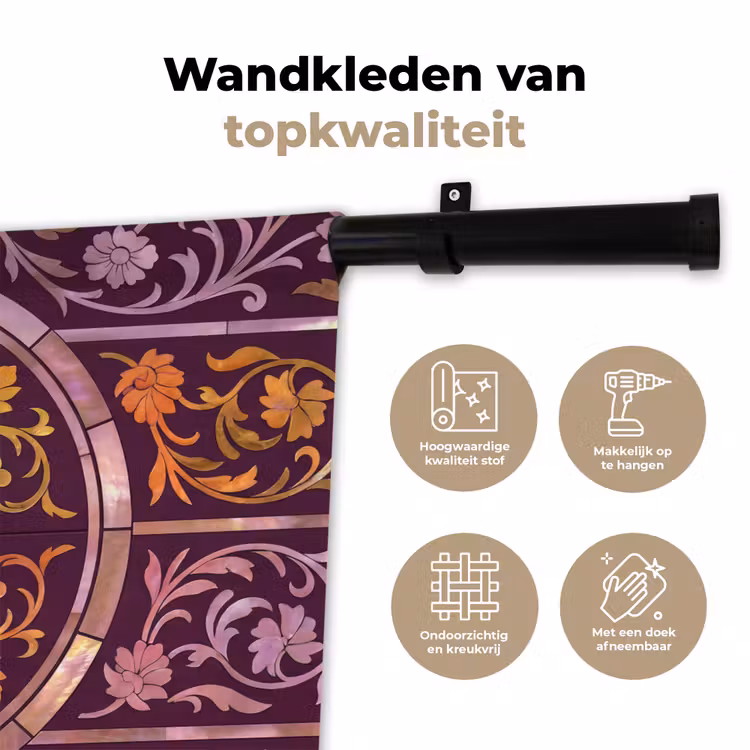 Patroon - Floraal - Oosters - Paars - Goud Wandkleed katoen klein -sfeer2