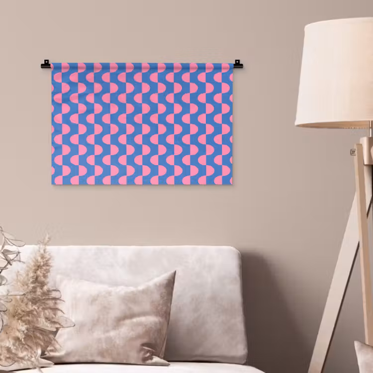 Patroon - Halve cirkels - Abstract - Modern - Roze - Blauw Wandkleed katoen klein -sfeer4