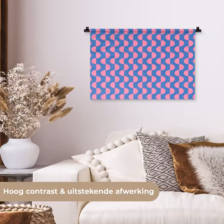 Patroon - Halve cirkels - Abstract - Modern - Roze - Blauw Wandkleed katoen klein -sfeer1