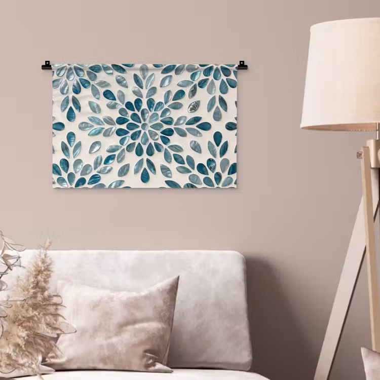 Patroon - Bladeren - Abstract - Modern - Turquoise Wandkleed katoen klein -sfeer4