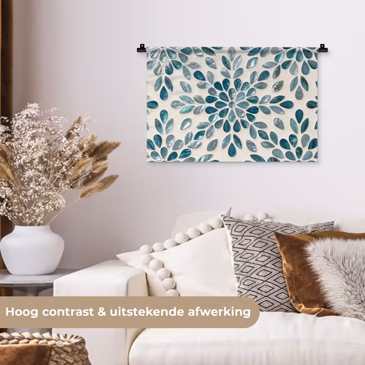 Patroon - Bladeren - Abstract - Modern - Turquoise Wandkleed katoen klein -sfeer1