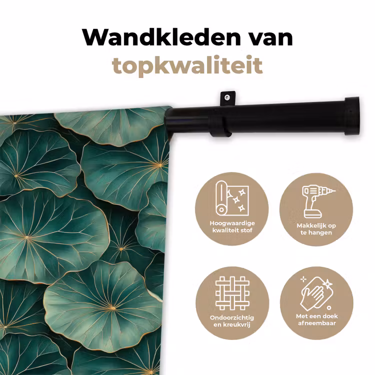 Patroon - Bladeren - Groen Wandkleed katoen klein 269 -sfeer2