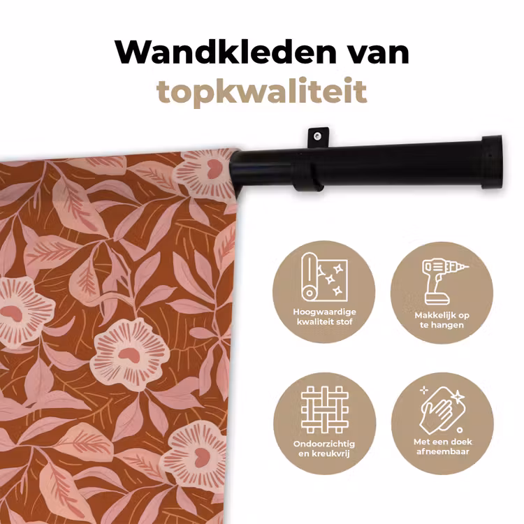 Patroon - Bladeren - Terracotta Wandkleed katoen klein 269 -sfeer2