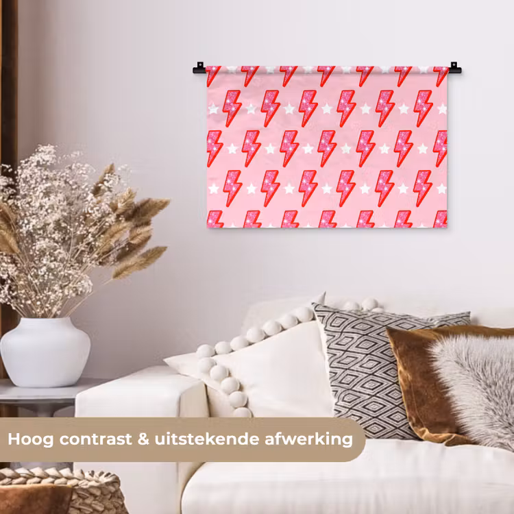 Patroon - Bliksem - Ster - Glitter - Roze Wandkleed katoen klein -sfeer1