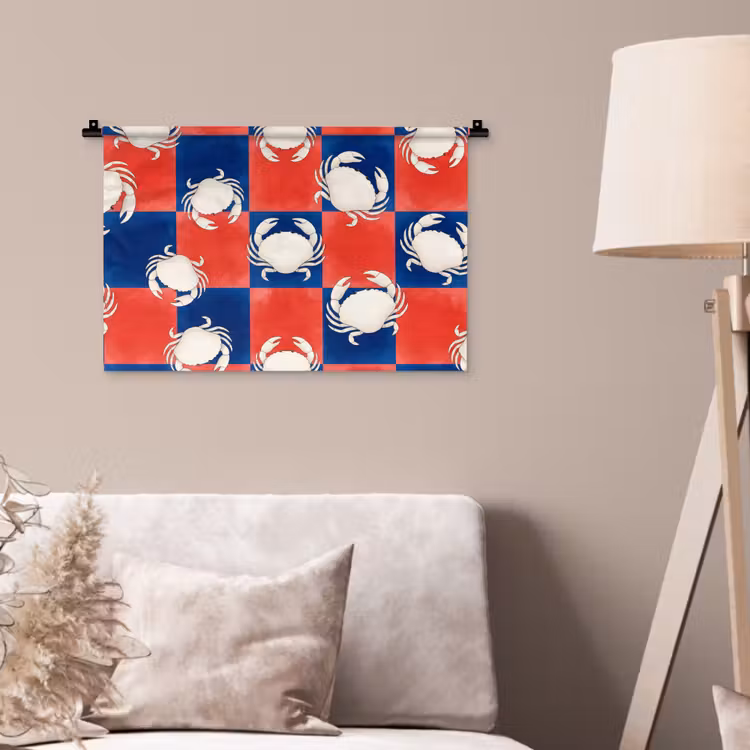 Patroon - Zeeleven - Rood - Blauw - Abstract Wandkleed katoen klein -sfeer4