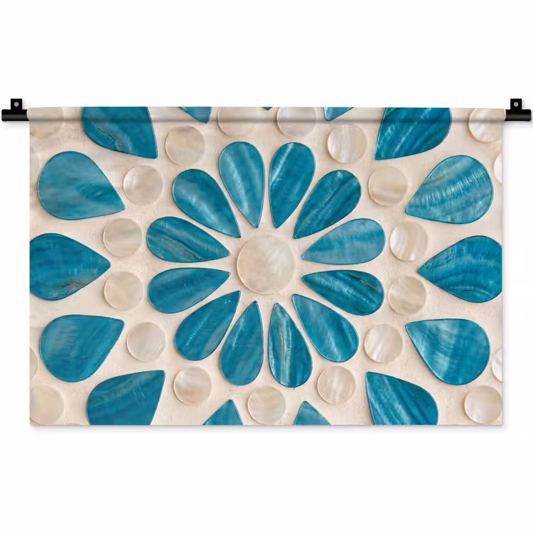 Patroon - Mozaïek - Schelpen - Abstract - Turquoise Wandkleed katoen klein -zz3d