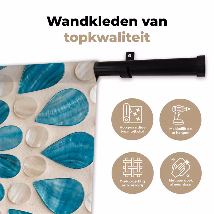Patroon - Mozaïek - Schelpen - Abstract - Turquoise Wandkleed katoen klein -sfeer2