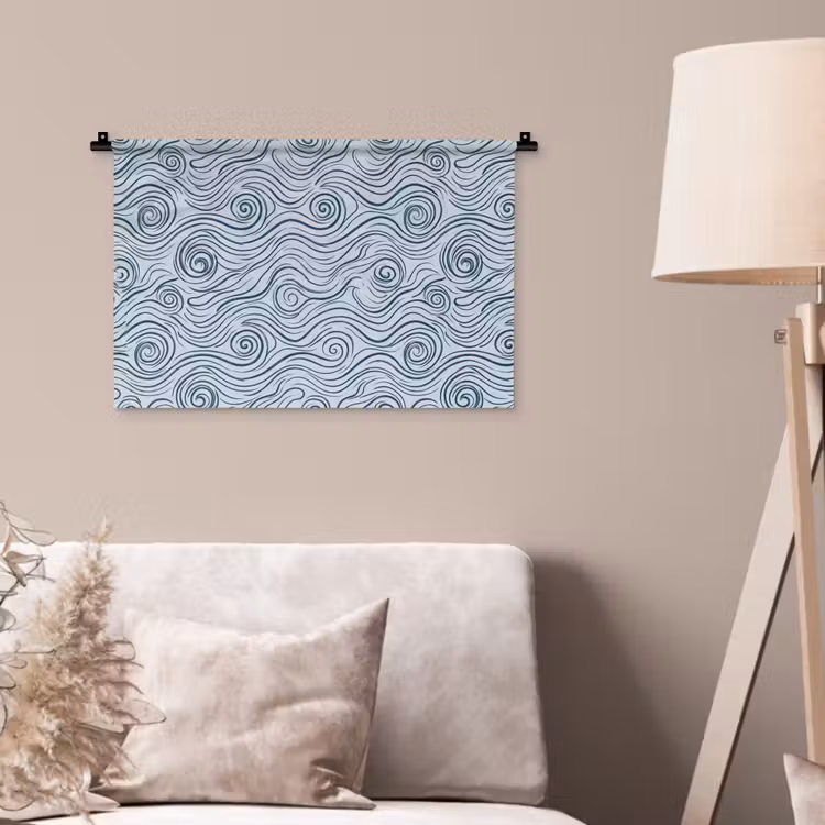 Patroon - Golven - Abstract - Modern - Blauw Wandkleed katoen klein -sfeer4