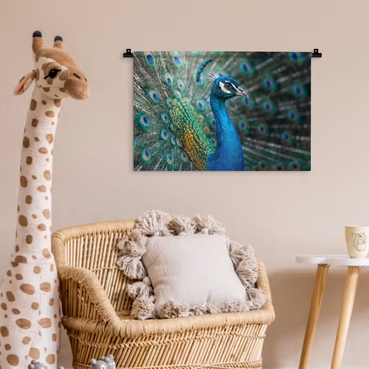 Pauw - Veren - Blauw Wandkleed katoen klein -wsfeer5_kind